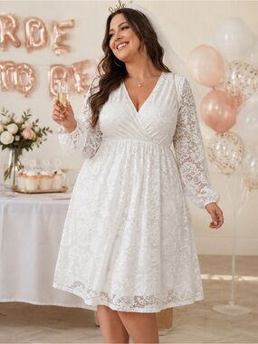 Cicidudu White Lace Long Sleeve Dress Size 2XL
